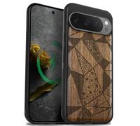 Carveit Bois Coque pour Pixel 9 Pro, Noyer-Mosaïque Géométrique