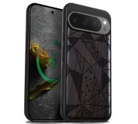Carveit Bois Coque pour Pixel 9 Pro, Sombre-Mosaïque Géométrique