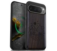 Carveit Bois Coque pour Pixel 9 Pro, Sombre-Sommets Ensoleillés