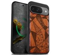 Carveit Bois Coque pour Pixel 9, Rosé-Mosaïque Géométrique