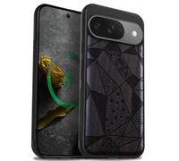 Carveit Bois Coque pour Pixel 9, Sombre-Mosaïque Géométrique