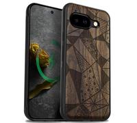 Carveit Bois Coque pour Pixel 9a, Noyer-Mosaïque Géométrique