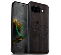 Carveit Bois Coque pour Pixel 9a, Sombre-Sommets Ensoleillés