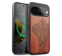 Carveit Bois et Coque pour Pixel 11, Rosé-Éléphant Indien | Magnétique pour Étui Bois Case de Téléphone Antichoc Bumper TPU Compatible Magsafe Google Pixel 11 Cover