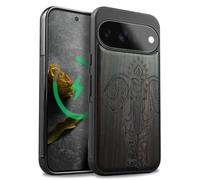 Carveit Bois et Coque pour Pixel 11, Sombre-Éléphant Indien | Magnétique pour Étui Bois Case de Téléphone Antichoc Bumper TPU Compatible Magsafe Google Pixel 11 Cover