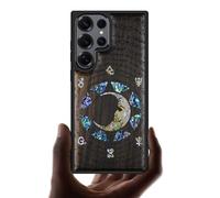 Carveit Bois Étui pour Galaxy S25 Ultra Magnétique Coque, Incrustation de Coquille de Téléphone Compatible Magsafe avec Samsung S25 Ultra Etui (Bois Sombre-Énigme Manuscrite)