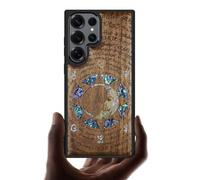 Carveit Bois Étui pour Galaxy S25 Ultra Magnétique Coque, Incrustation de Coquille de Téléphone Compatible Magsafe avec Samsung S25 Ultra Etui (Noyer-Énigme Manuscrite)