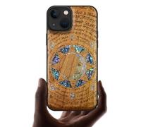 Carveit Bois Étui pour iPhone 13 Magnétique Coque, Incrustation de Coquille de Téléphone Compatible Magsafe avec Apple 13 Etui (Cerise-Énigme Manuscrite)