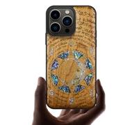 Carveit Bois Étui pour iPhone 13 Pro Magnétique Coque, Incrustation de Coquille de Téléphone Compatible Magsafe avec Apple 13 Pro Etui (Cerise-Énigme Manuscrite)