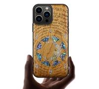 Carveit Bois Étui pour iPhone 13 Pro Max Magnétique Coque, Incrustation de Coquille de Téléphone Compatible Magsafe avec Apple 13 Pro Max Etui (Cerise-Énigme Manuscrite)