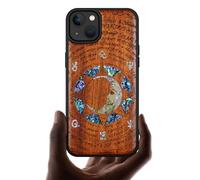 Carveit Bois Étui pour iPhone 14 Plus Magnétique Coque, Incrustation de Coquille de Téléphone Compatible Magsafe avec Apple 14 Plus Etui (Rosé-Énigme Manuscrite)