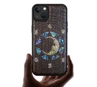 Carveit Bois Étui pour iPhone 14 Plus Magnétique Coque, Incrustation de Coquille de Téléphone Compatible Magsafe avec Apple 14 Plus Etui (Bois Sombre-Énigme Manuscrite)