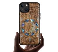 Carveit Bois Étui pour iPhone 14 Plus Magnétique Coque, Incrustation de Coquille de Téléphone Compatible Magsafe avec Apple 14 Plus Etui (Noyer-Énigme Manuscrite)