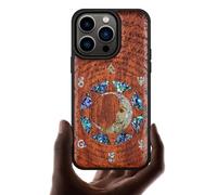 Carveit Bois Étui pour iPhone 14 Pro Magnétique Coque, Incrustation de Coquille de Téléphone Compatible Magsafe avec Apple 14 Pro Etui (Rosé-Énigme Manuscrite)