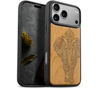 Carveit Bois Étui pour iPhone 18 Pro, (Cerise-Éléphant Indien) | Magnétique Coque, Bois Cover de Téléphone Antichoc Compatible Magsafe avec iPhone 18 Pro Case