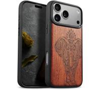 Carveit Bois Étui pour iPhone 18 Pro, (Rosé-Éléphant Indien) | Magnétique Coque, Bois Cover de Téléphone Antichoc Compatible Magsafe avec iPhone 18 Pro Case