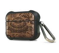 Carveit Coque Compatible avec Airpods Pro 2/1 (2023), Étui de Protection pour AirPods Pro 2/1 Gén avec Unique Etui en Bois et TPU, avec Titane Mousqueton (Noyer-Une Odyssée Océanique)