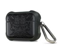Carveit Coque Compatible avec Airpods Pro 3 (2025), Étui de Protection pour Airpods Pro 3 avec Unique Etui en Bois et TPU, avec Titane Mousqueton (Bois Sombre-l'art du Masque Japonais Oni)