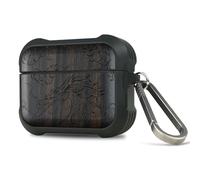 Carveit Coque Compatible avec Airpods Pro 3 (2025), Étui de Protection pour Airpods Pro 3 avec Unique Etui en Bois et TPU, avec Titane Mousqueton (Bois Sombre-L'ascension du Dragon)