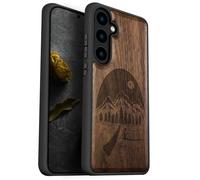 Carveit Coque Compatible avec Galaxy S24 5G Étui en Bois Cover, Etui en Bois Rigide Antichoc avec TPU Case pour Samsung S24 5G Coque (Noyer-Nuit Sauvage)