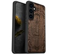 Carveit Coque Compatible avec Galaxy S24 5G Étui en Bois Cover, Etui en Bois Rigide Antichoc avec TPU Case pour Samsung S24 5G Coque (Noyer-Masque Infernal)