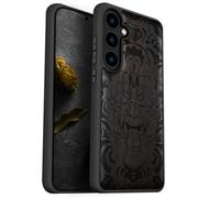 Carveit Coque Compatible avec Galaxy S24 5G Étui en Bois Cover, Etui en Bois Rigide Antichoc avec TPU Case pour Samsung S24 5G Coque (Bois Sombre-Masque Infernal)