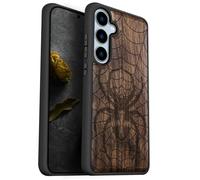Carveit Coque Compatible avec Galaxy S24 FE 5G Étui en Bois Cover, Etui en Bois Rigide Antichoc avec TPU Case pour Samsung S24 FE 5G Coque (Noyer-Domination du tisseur de Toile)
