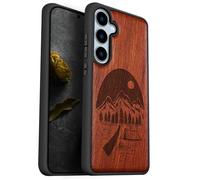 Carveit Coque Compatible avec Galaxy S24 FE 5G Étui en Bois Cover, Etui en Bois Rigide Antichoc avec TPU Case pour Samsung S24 FE 5G Coque (Rosé-Nuit Sauvage)