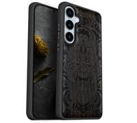 Carveit Coque Compatible avec Galaxy S24 FE 5G Étui en Bois Cover, Etui en Bois Rigide Antichoc avec TPU Case pour Samsung S24 FE 5G Coque (Bois Sombre-Masque Infernal)