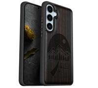 Carveit Coque Compatible avec Galaxy S24 FE 5G Étui en Bois Cover, Etui en Bois Rigide Antichoc avec TPU Case pour Samsung S24 FE 5G Coque (Bois Sombre-Nuit Sauvage)