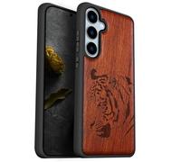 Carveit Coque Compatible avec Galaxy S24 FE 5G Étui en Bois Cover, Etui en Bois Rigide Antichoc avec TPU Case pour Samsung S24 FE 5G Coque (Rosé-Portrait de Tigre Royal)