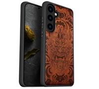 Carveit Coque Compatible avec Galaxy S24 Plus 5G Étui en Bois Cover, Etui en Bois Rigide Antichoc avec TPU Case pour Samsung S24 Plus 5G Coque (Rosé-Masque Infernal)