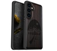 Carveit Coque Compatible avec Galaxy S24 Plus 5G Étui en Bois Cover, Etui en Bois Rigide Antichoc avec TPU Case pour Samsung S24 Plus 5G Coque (Bois Sombre-Nuit Sauvage)