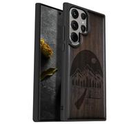 Carveit Coque Compatible avec Galaxy S24 Ultra 5G Étui en Bois Cover, Etui en Bois Rigide Antichoc avec TPU Case pour Samsung S24 Ultra 5G Coque (Bois Sombre-Nuit Sauvage)
