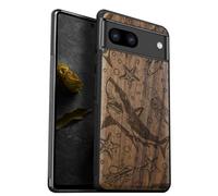 Carveit Coque Compatible avec Google Pixel 8 Étui en Bois Rigide Antichoc avec Cadre en TPU Case pour Pixel 8 Coque Premium de Protection (Noyer-Chaos prédateur océanique)