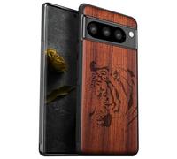 Carveit Coque Compatible avec Google Pixel 8 Pro Étui en Bois Rigide Antichoc avec Cadre en TPU Case pour Pixel 8 Pro Coque Premium de Protection (Rosé-Portrait de Tigre Royal)