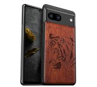 Carveit Coque Compatible avec Google Pixel 8a Étui en Bois Rigide Antichoc avec Cadre en TPU Case pour Pixel 8a Coque Premium de Protection (Rosé-Portrait de Tigre Royal)