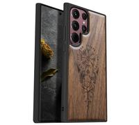 Carveit Coque en bois pour Galaxy S22 Ultra - Bois véritable dur et coque de protection antichoc en TPU souple - Coque en bois unique et chic - Compatible avec Samsung S22 Ultra (boussole viking