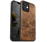 Carveit Coque en Bois pour iPhone 12 Mini Compatible avec MagSafe et Chargement sans Fil Étui de téléphone Antichoc de 12 Mini Etui magnétique TPU Bumper (Noyer-Paysage Naturel Sauvage)