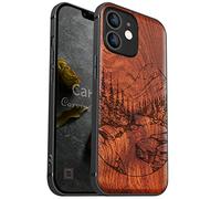 Carveit Coque en Bois pour iPhone 12 Mini Compatible MagSafe et Chargement sans Fil Étui de téléphone Antichoc de 12 Mini Etui magnétique TPU Bumper (Rosé-Paysage Naturel Sauvage)