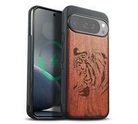 Carveit Coque Magnétique pour Google Pixel 10/Pixe 10 Pro Étui Bois Case de Téléphone Antichoc Bumper TPU Compatible Magsafe Pixel 10/10 Pro Coque (Rosé-Portrait de Tigre Royal)