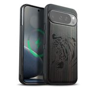 Carveit Coque Magnétique pour Google Pixel 10/Pixe 10 Pro Étui Bois Case de Téléphone Antichoc Bumper TPU Compatible Magsafe Pixel 10/10 Pro Coque (Bois Sombre-Portrait de Tigre Royal)