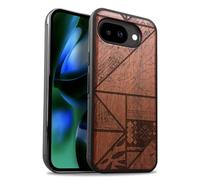 Carveit Coque Magnétique pour Google Pixel 10a Étui Bois Case de Téléphone Antichoc Bumper TPU Compatible Magsafe Pixel 10a Coque Bois Etui (Rosé-Collage géométrique)