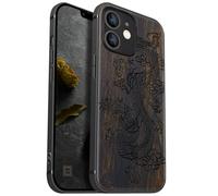 Carveit Coque magnétique pour iPhone 12 Mini Étui Bois Case de téléphone Antichoc Bumper TPU Compatible Magsafe 12 Mini Coque Bois Etui (Bois Sombre-Le majestueux Dragon Chinois)