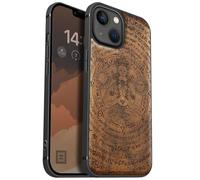 Carveit Coque magnétique pour iPhone 13 Coque Bois Cover, Bois Etui de téléphone Antichoc Compatible Magsafe avec Apple 13 Case (Noyer-Bouddha énigmatique)