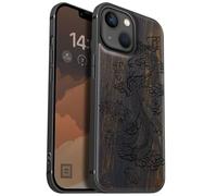 Carveit Coque magnétique pour iPhone 13 Mini Étui Bois Case de téléphone Antichoc Bumper TPU Compatible Magsafe 13 Mini Coque Bois Etui (Bois Sombre-Le majestueux Dragon Chinois)