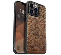 Carveit Coque magnétique pour iPhone 13 Pro Étui Bois Case de téléphone Antichoc Bumper TPU Compatible avec Magsafe 13 Pro Coque Bois Etui (Noyer-Une Odyssée Aztèque)