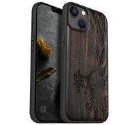 Carveit Coque magnétique pour iPhone 14 Plus Personnalisé Gravure Laser Bois Coque de téléphone Antichoc Bumper TPU Compatible avec 14 Plus Magsafe Coque (Bois Noir-Vague Kanagawa)