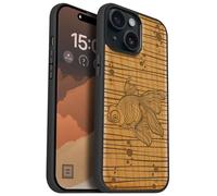 Carveit Coque Magnétique pour iPhone 15 Étui Bois Case de Téléphone Antichoc Bumper TPU Compatible Magsafe 15 Coque Bois Etui (Cerise-Grâce Fluide du Poisson Rouge)