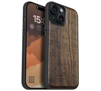 Carveit Coque Magnétique pour iPhone 15 Étui Bois Case de Téléphone Antichoc Bumper TPU Compatible Magsafe 15 Coque Bois Etui (Noyer-Le langage de l'univers)